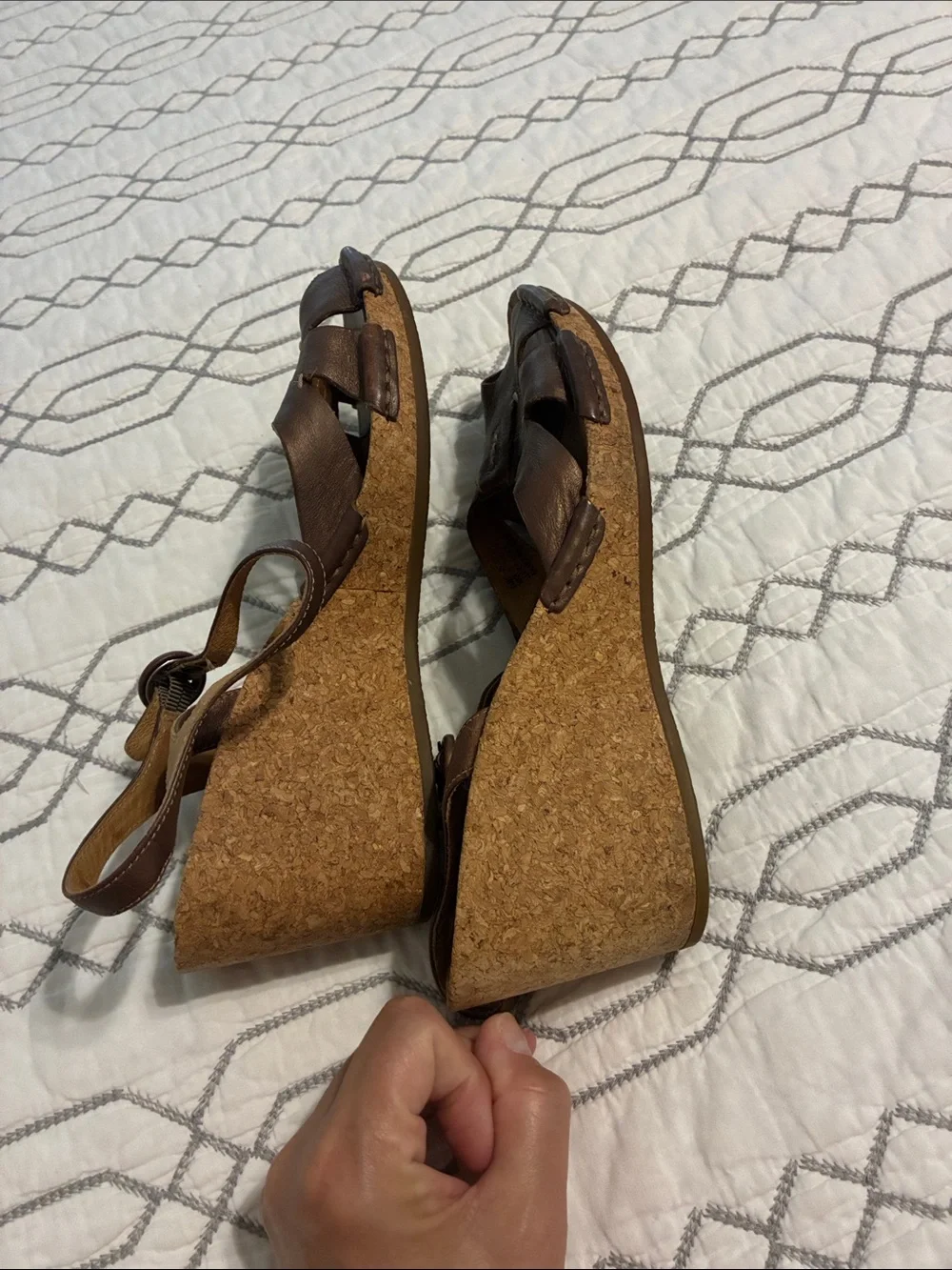 Clarks Brown Leather Slingback Wedge Sandals with Cutout Toe